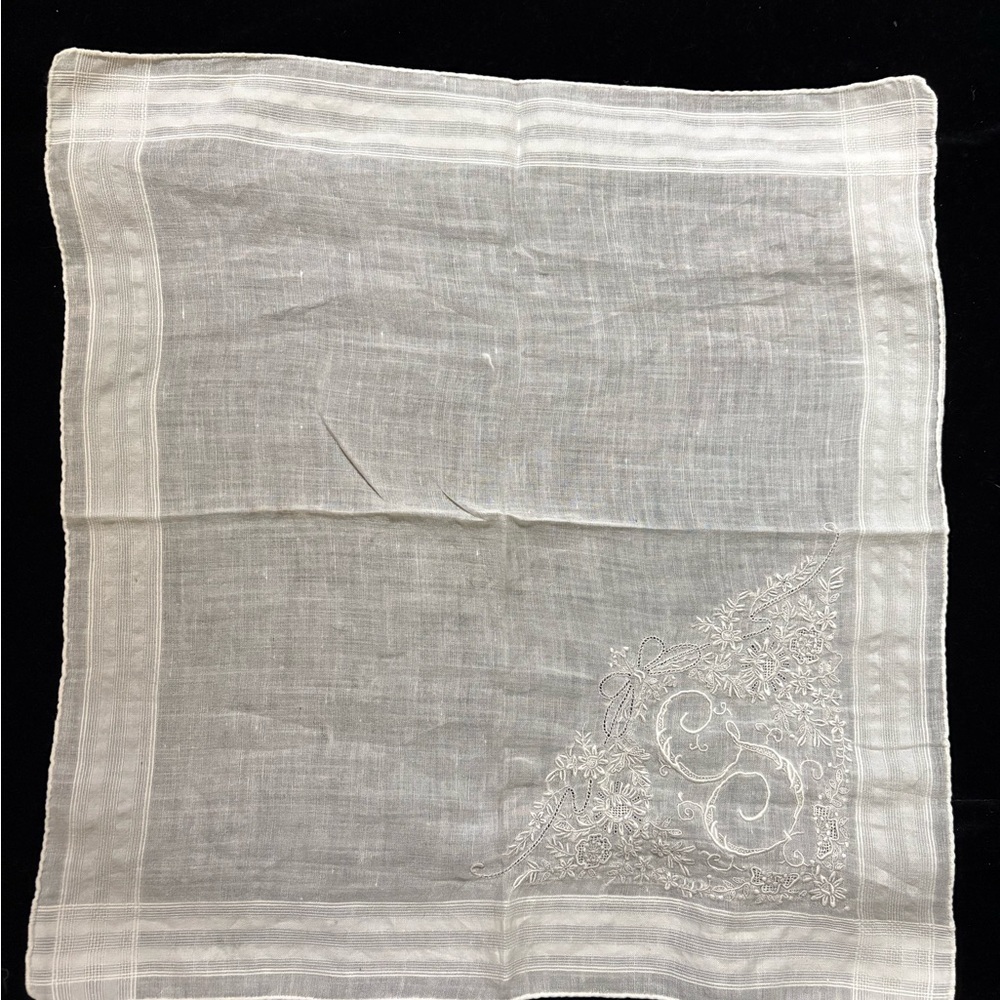 Vintage monogrammed with G White Embroidered Handkerchief